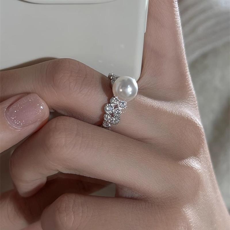 指輪 S925 シルバー ジルコニア 650 澳白真珠 リング 高級感 気質 食指