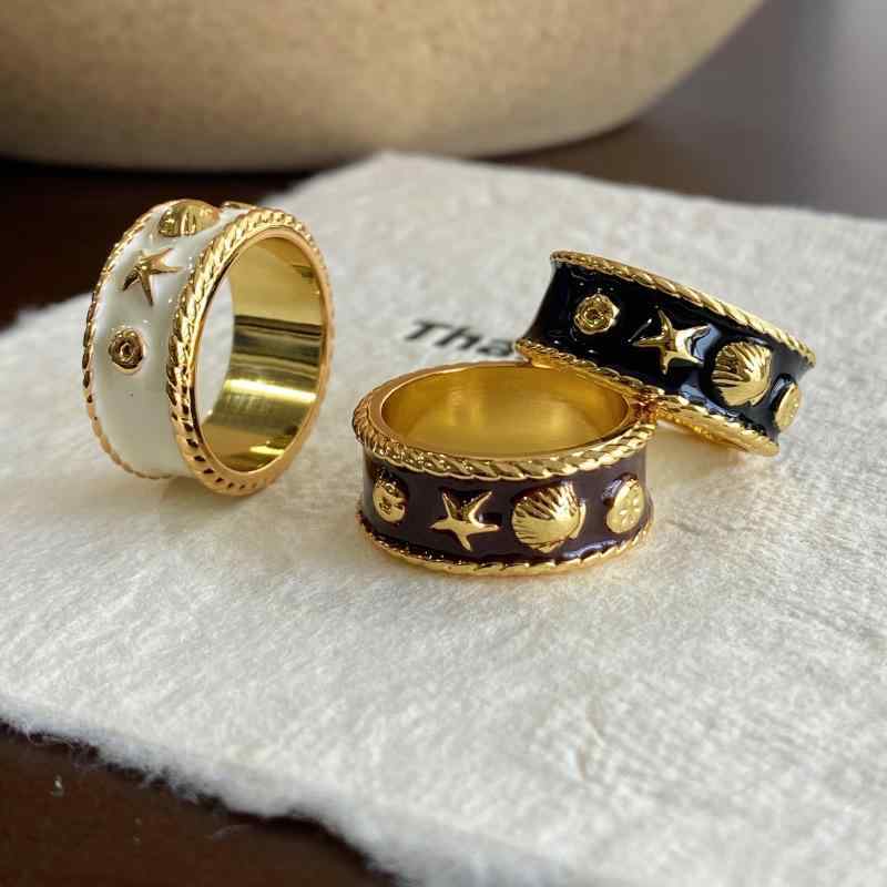 指輪 レディース 多色 エナメル 海星 モチーフ タラッサリング 銅メッキ 小ぶり おしゃれ アクセサリー ギフト(4.0)