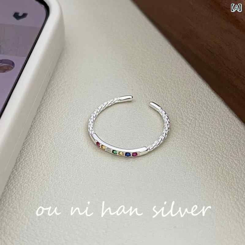 指輪 レディース S925 シルバー ジルコニア 虹色 かわいい 華奢 シンプル 電気メッ...