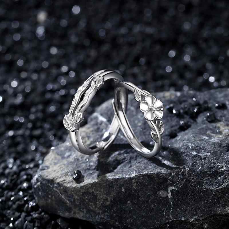 指輪 ペアリング シルバー925 高級感 山茶花 モチーフ 小ぶり オープンリング アクセサリー お揃い カップルリング ギフト プレゼント