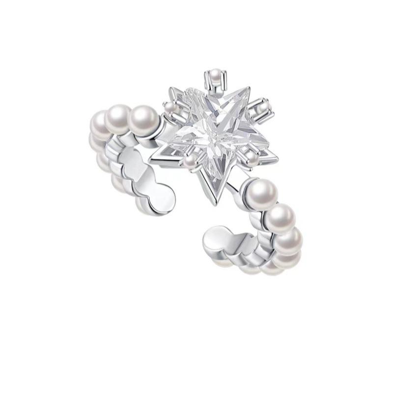 指輪 高級感 星 ジルコニア パール リング 小ぶり 開口