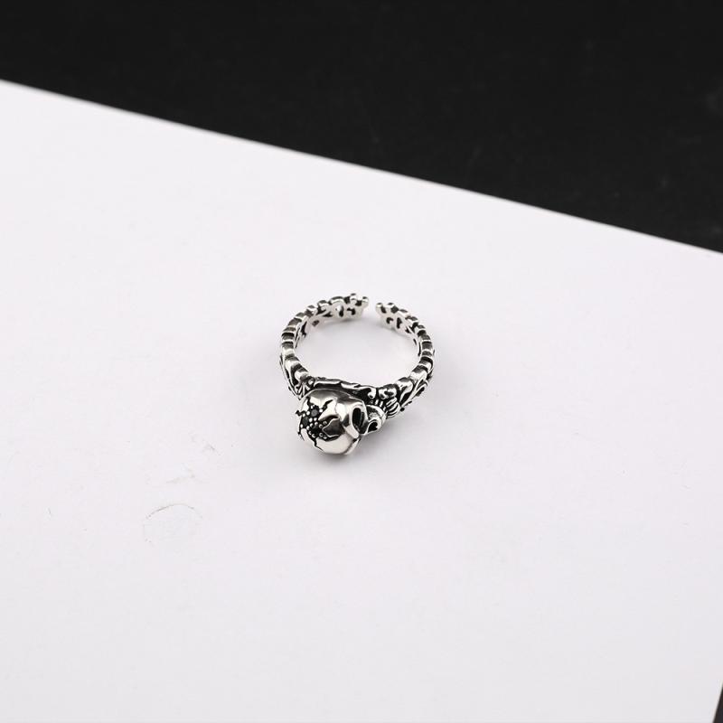 指輪 メンズ 男性用 スカル ドクロ シルバーリング ヴィンテージ風 レトロ 調節可能 オープンリング 小さめ シンプル おしゃれ