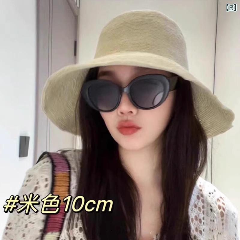 麦わら帽子 レディース 春夏 折りたたみ 遮光 日焼け防止 漁師帽 ビーチハット2