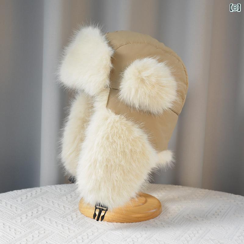 帽子 秋冬 ハット 防寒 あったか イヤーマフ 付き 雷鋒帽 フェイク ミンク ファー 自転車 バイク スキー スノボ 旅行