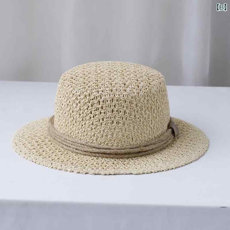 麦わら帽子 男性用 パナマハット 手編み ペーパーブレード 春夏 UVカット 紫外線対策 日よけ 遮光 あご紐付き 麻リボン ジャズハット ビーチ リゾート2