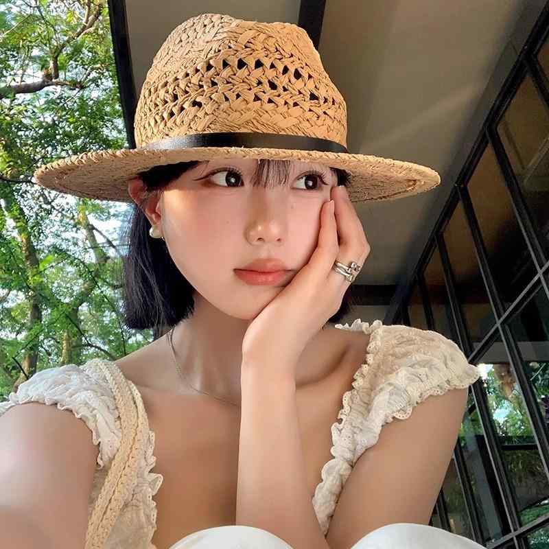 麦わら帽子 レディース パナマ風 ブレードハット つば広 日焼け防止 UVカット ハット 帽子 春夏 リゾート 海 旅行