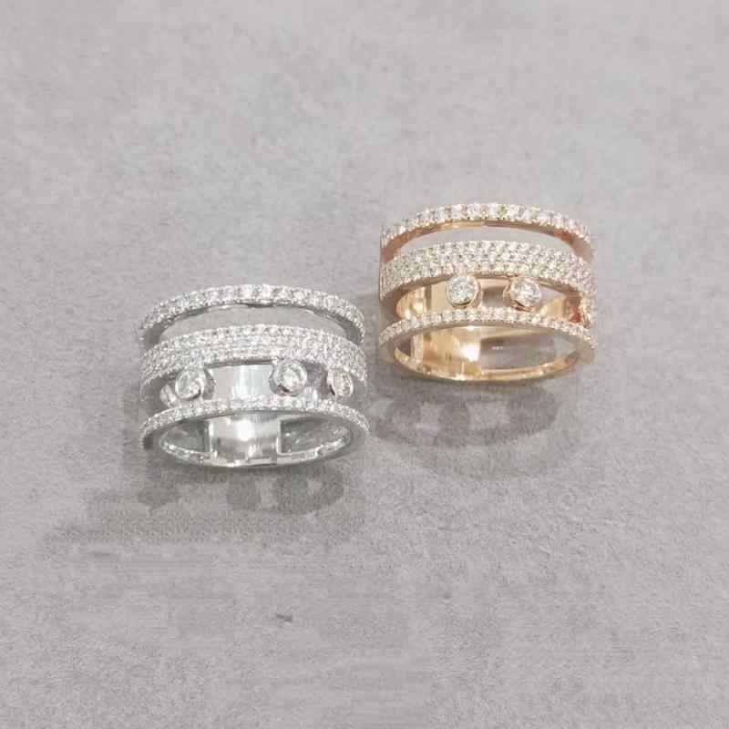 指輪 レディース 三連 満天星 ローリングボール 幾何学模様 エレガント ラグジュアリー ジルコニア デコレーション リング