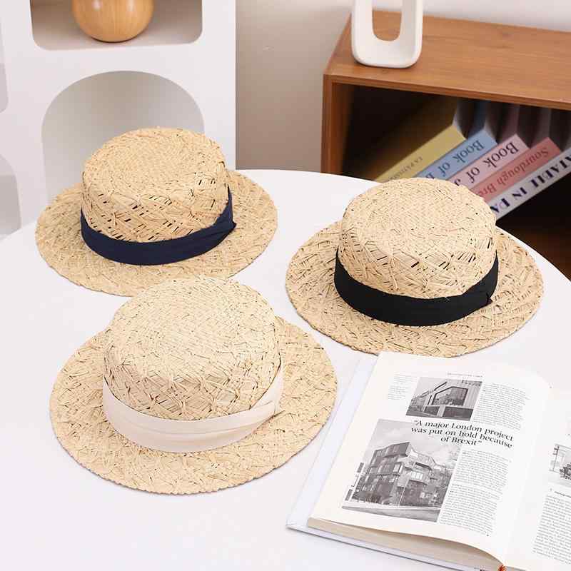 麦わら帽子 レディース 夏 UVカット 遮光 パナマ帽子 ストローハット ビーチ リゾート 日よけ 平ら2