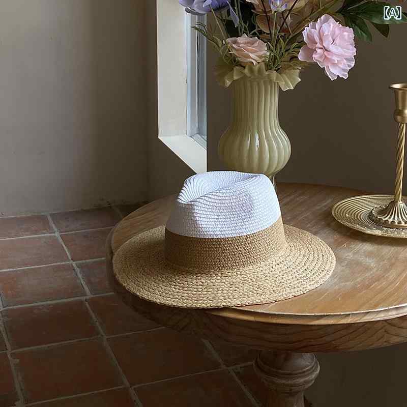 麦わら帽子 男女兼用 夏用 帽子 パナマハット ジャズ帽 大きめ 遮光 日焼け止め 百搭 流行 ウエスタン カウボーイ2