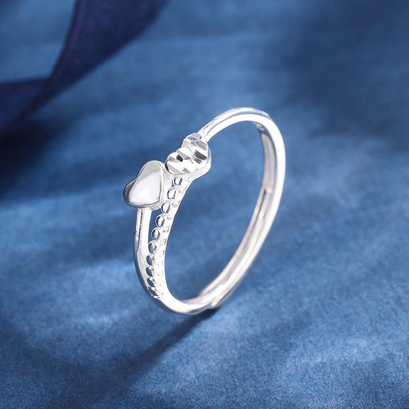 指輪 レディース シルバー990 ダブル ハート 車花 デザイン 高級感 軽奢 ファッション 個性的 シルバー..