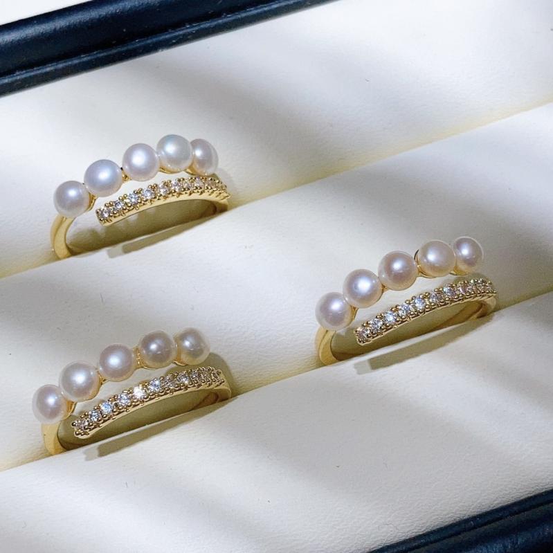 指輪 レディース 天然淡水パール リング ファッションリング 高級感 小ぶり シルバー925 厚メッキ 18KGP ジルコニア S925 フリーサイズ シルバー ゴールド エレガント 上品 かわいい