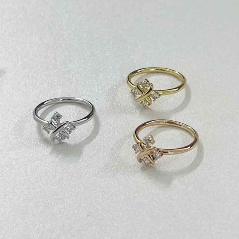 指輪 レディース ジルコニア ファッション X字 ゴールド リング 軽奢 シンプル デザイン