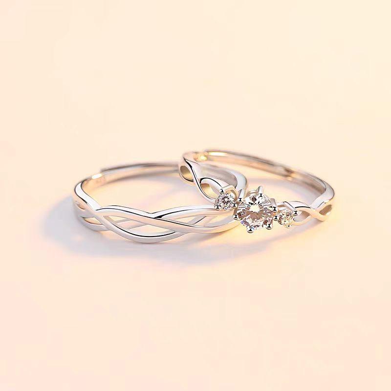 指輪 ペアリング シルバー925 モアサナイト カップル お揃い リング ファッションリング オープンリング サイズ調整可能 シルバー アクセサリー