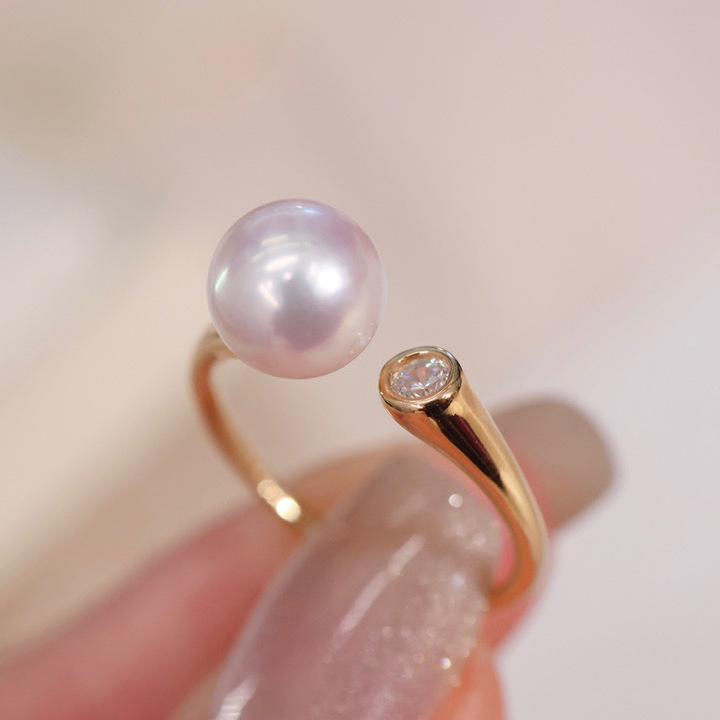 指輪 レディース S925 シルバー ジルコニア パール リング アクセサリー シンプル ファッション オープン サークル デザイン DIY(4.0)