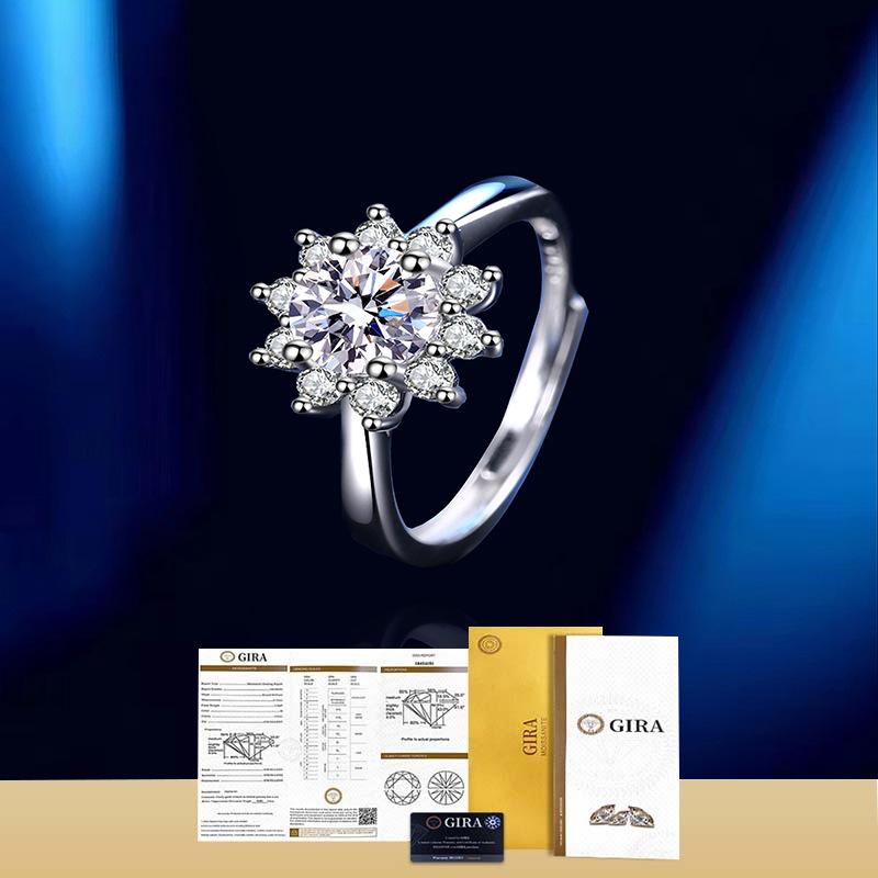 指輪 レディース 925シルバー プラチナメッキ ひまわり モアッサナイト ジルコニア リング オープンリ..