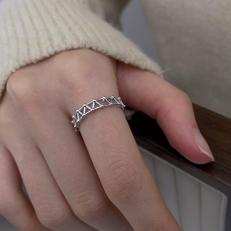 指輪 レディース s925 シルバー リング ファッション 小指 シンプル 網目 格子柄 調整可能 インスタ映え(4.0)