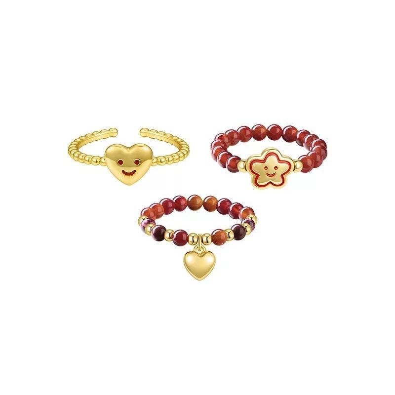 指輪 レディース 小さな赤い花 赤いハート リング かわいい 韓国風 ビーズ 調節可能