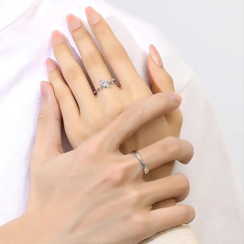 指輪 s925 シルバー ハート バタフライ モビウスリング ペアリング フリーサイズ 素 रिंग