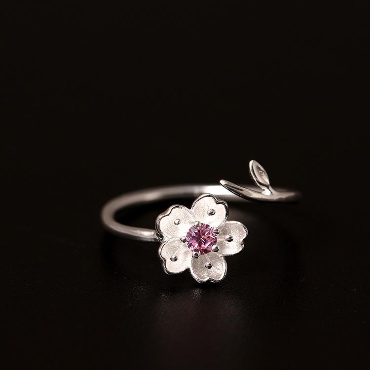 指輪 s925 シルバー スイート 花柄 ピンク ジルコニア 桜の枝 フリーサイズリング ...