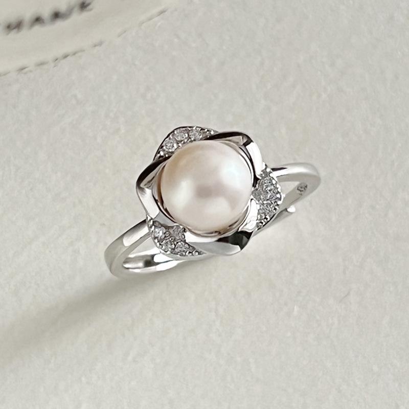 指輪 レディース シルバー925 花柄 ジルコニア パール ファッションリング おしゃれ かわいい 小ぶり エレガント 推しリングsilver925