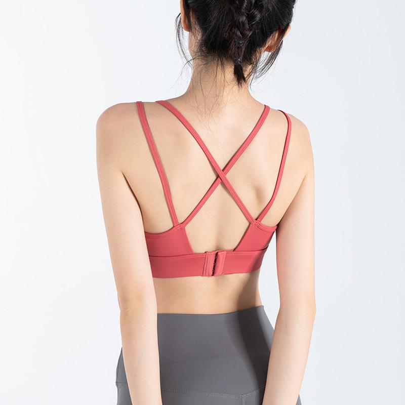 スポーツブラ レディース 揺れない ランニング フィットネスブラ 一体型 細ストラップ 美背 ヨガブラ ズレ防止