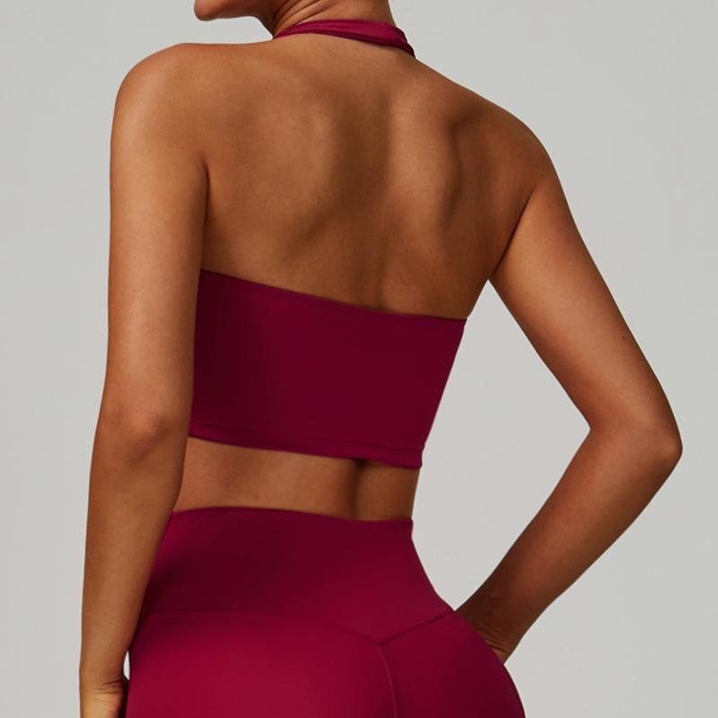 ヨガウェア レディース スポーツブラ 一体型 速乾 揺れない halter neck パッド入り 部屋着 インナー