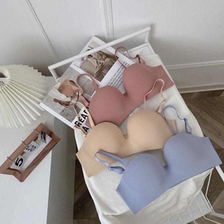 ブラジャー レディース ベビーコットン ハーフカップ ストラップレス ワイヤーなし 小胸 調整型 ずれにくい 楽ちん 痛くない