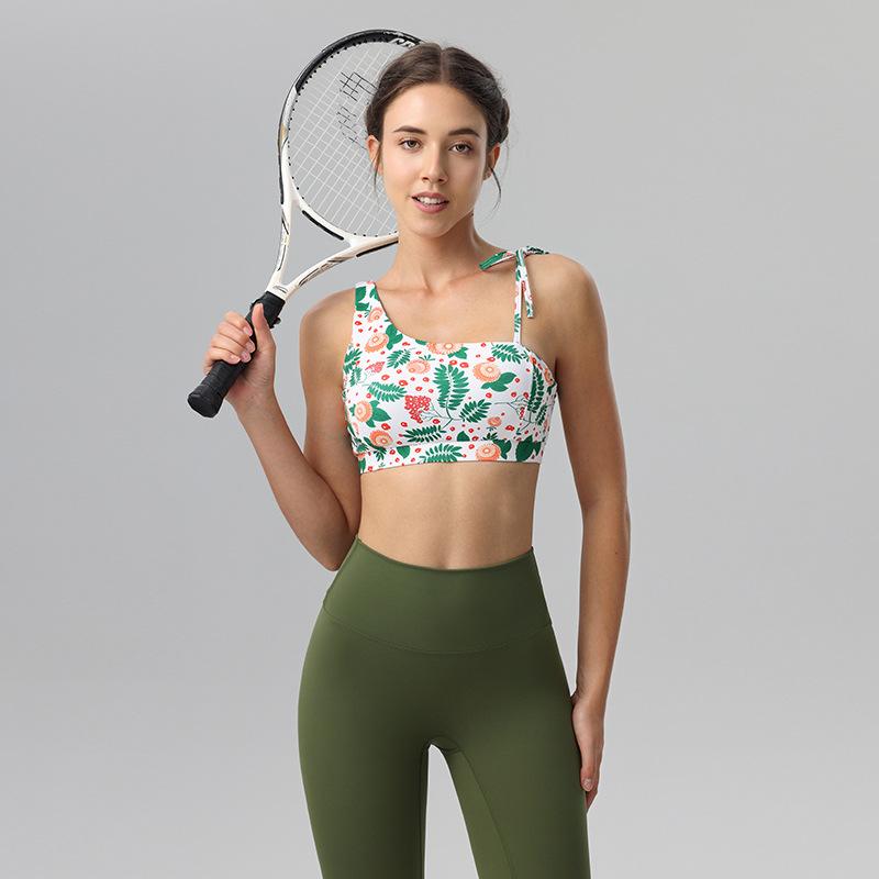 水着 レディース 美背 ヨガウェア プリント ビーチ ウェア スポーツブラ 一体型 カップ付き トップス ランニング 運動 ウェア 背中開き