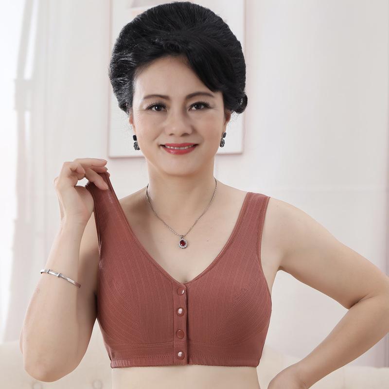 ブラジャー レディース ミセス ノンワイヤー 前開き コットン シニア 大きいサイズ 肌着 インナー リブ