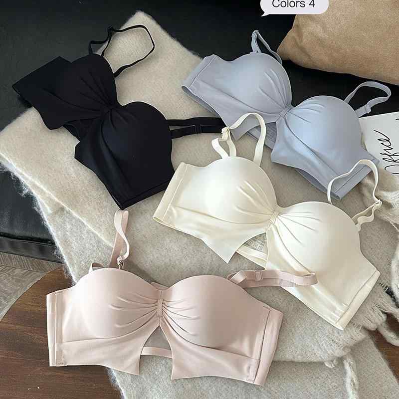 ブラジャー レディース 盛りブラ ノンワイヤー ストラップレス 小胸 谷間 快適 無地 通気性