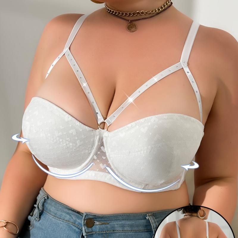ブラジャー レディース 大きいサイズ 軟鋼 寄せ上げ 谷間メイク キラキラ ビジュー ホルターネック ノンパテッド 通気性