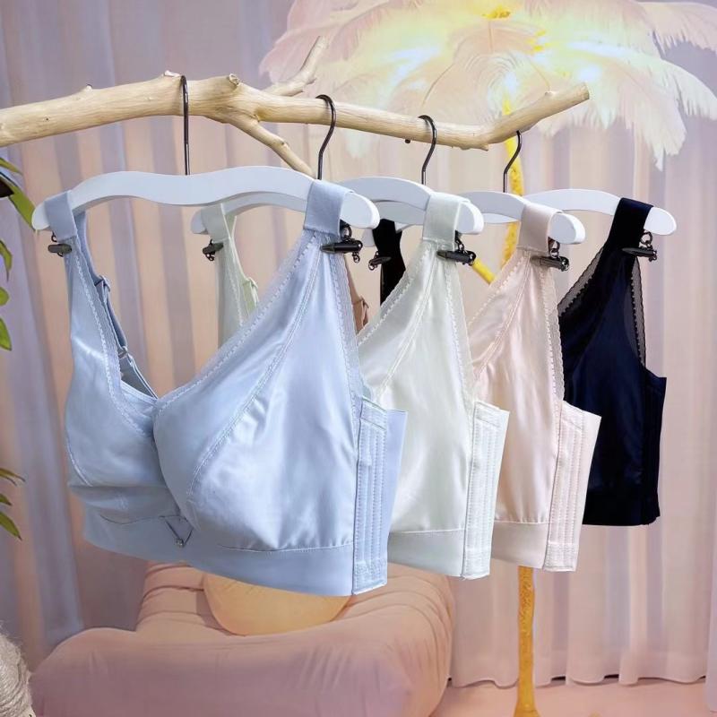 ブラジャー レディース Dカップ 補正下着 シルク サテン風 ノンワイヤー 薄手 パッド バストアップ 脇高 谷間 垂れ防止 大きいサイズ ..