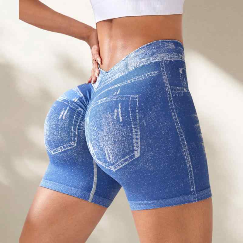 ヨガパンツ レディース 後ろV字 ハイウエスト ヒップアップ 速乾 スポーツ ランニング フィットネス タイト 短パン デニム風2