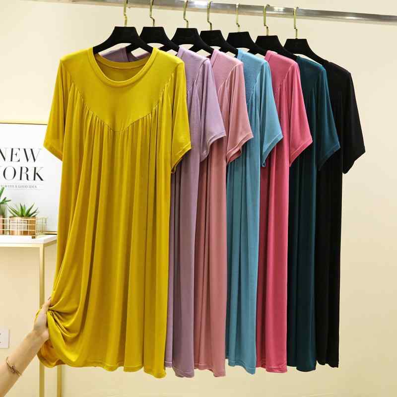 ワンピース レディース 接触冷感 Vネック 百褶 部屋着 ルームウェア リラックス ゆったり ラウンドネッ..