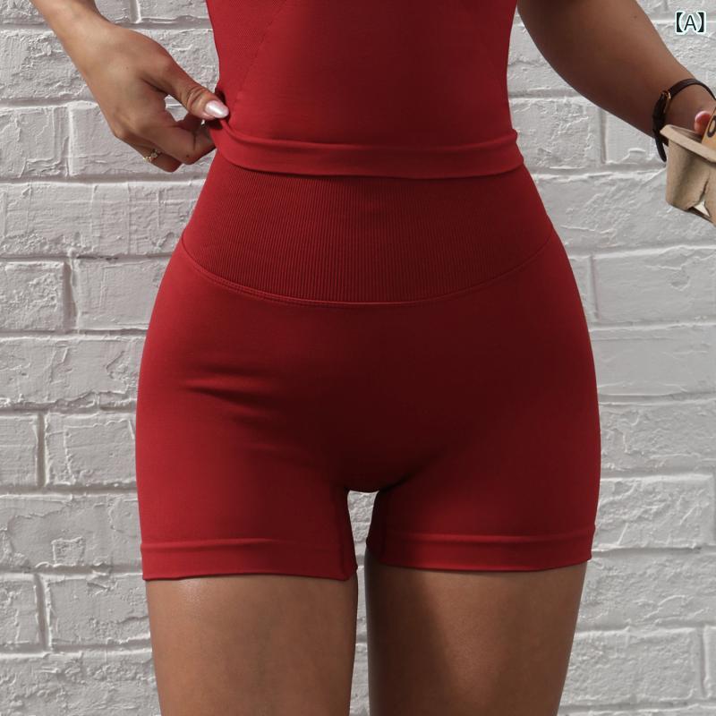ショートパンツ レディース 高弾性 ヨガパンツ スポーツ レギンス ハイウエスト 腹部コントロール 無縫製 ヒップアップ タイトフィット トレーニング ランニング2