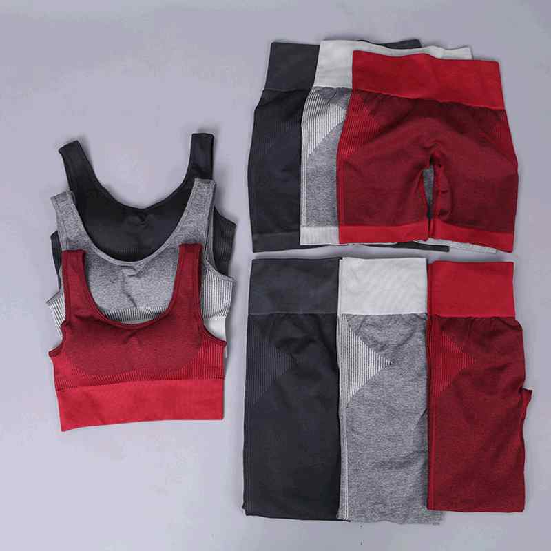 ヨガウェア 3点セット ニット レディース シームレス 美尻 体型カバー 速乾 スポーツ ウェア トレーニング ジム エクササイズ 通気性 ストレッチ 伸縮性