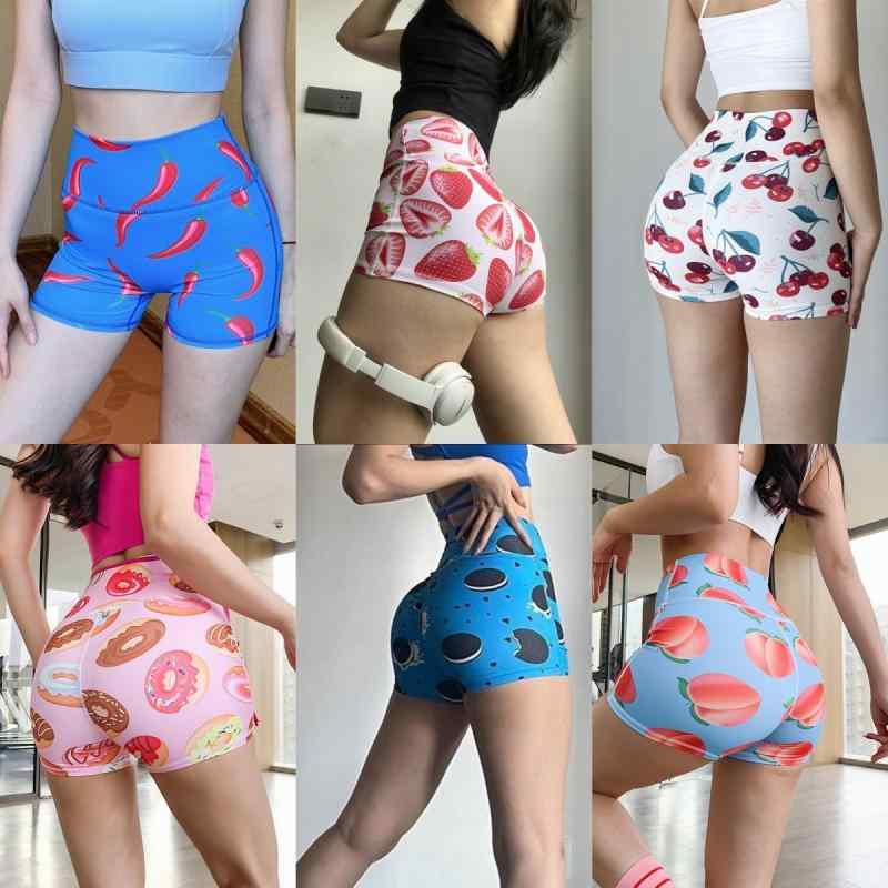 ショートパンツ レディース 水着 スポーツ ウェア 速乾 トレーニング ハイウエスト ドーパミン ピーチヒップ フルーツ柄 ヨガ 深蹲