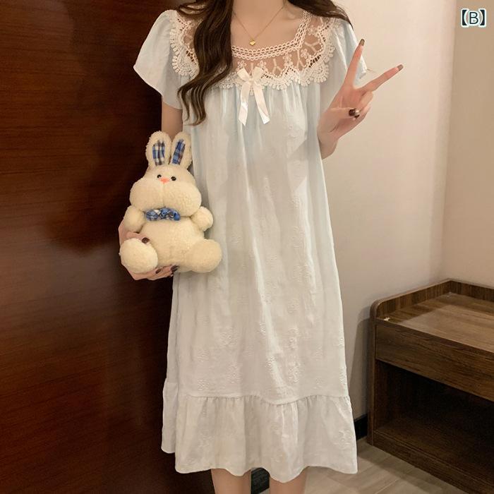 ワンピース レディース 春夏 接触冷感 部屋着 かわいい 杏色 花柄 レース ノースリ...