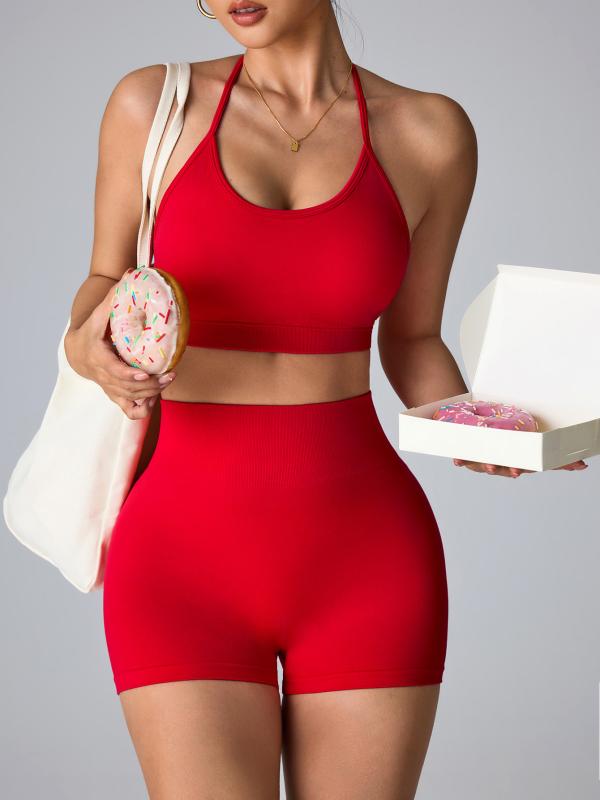 ヨガウェア セットアップ スポーツブラ &amp; ショーツ レディース シームレス ハイウエスト ヒップアップ トレーニング ウェア 美背 速乾性 伸縮性