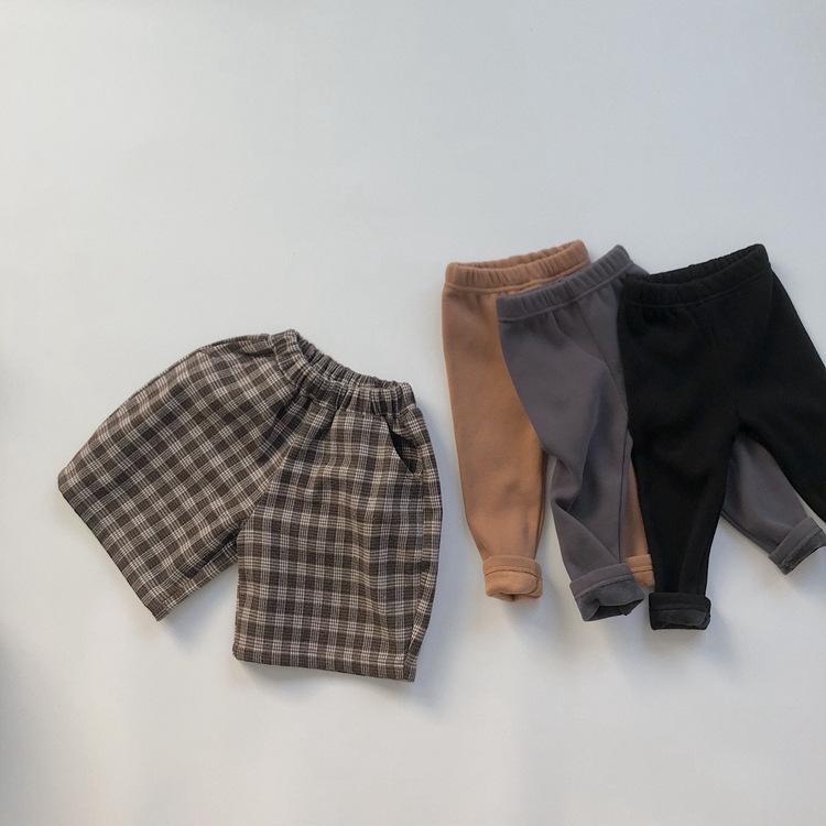 キッズ 子供用 秋冬 チェック柄 一体型 裏起毛 あったか パンツ ズボン2