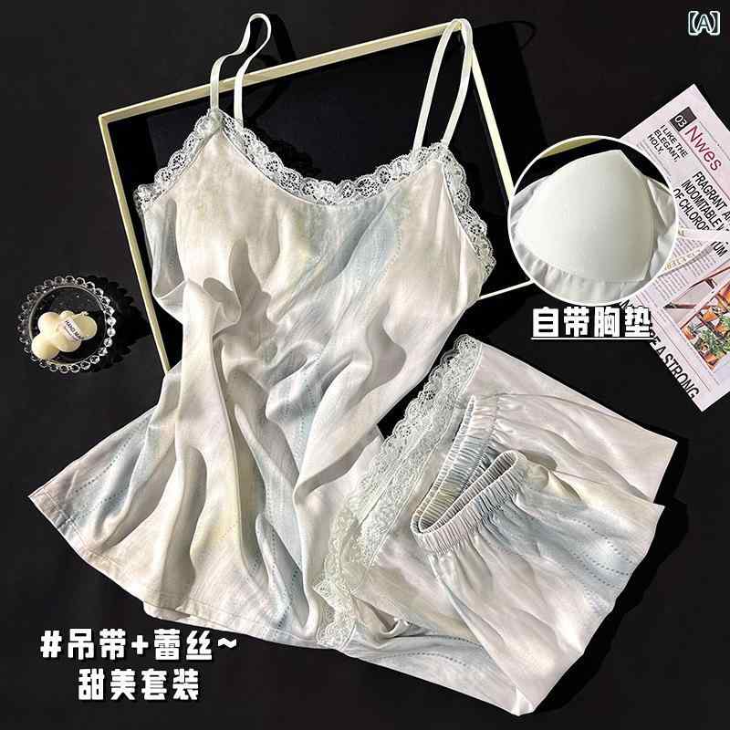 ルームウェア レディース キャミソール 接触冷感 グリーン ストライプ 部屋着 リラックス 春夏