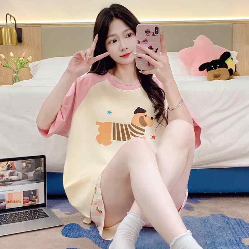 パジャマ レディース 半袖 ブラパッド付き ルームウェア 夏 部屋着 中学生 大童 セットアップ 防凸点 外着可能