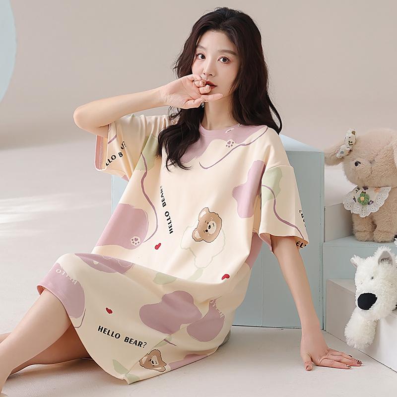 ワンピース レディース 春夏 接触冷感 パッド付き 膝丈 コットン 寝巻き 部屋着