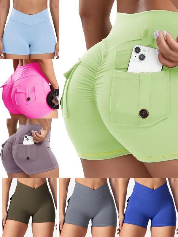 ヨガパンツ レディース 高腰 シームレス ショートパンツ ポケット付き トレーニング ランニング フィットネス ウェア スポーツ 伸縮性 ..