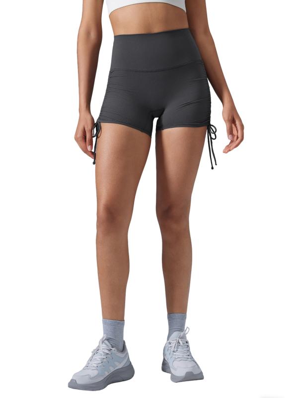 ヨガパンツ レディース ハイウエスト 接触冷感 伸縮性 スポーツ 短パン ドローストリング ギャザー ヒップアップ 運動 部屋着 春夏