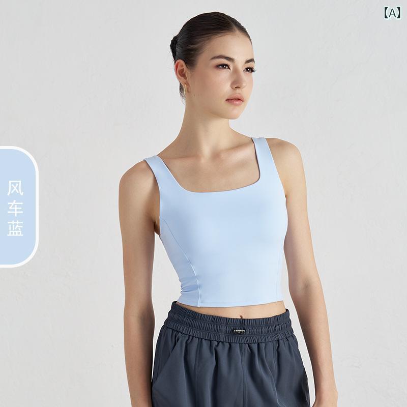 ヨガウェア レディース ノースリーブ スポーツブラ 一体型 カップ付き ショート丈 運動着 ヨガ タンクトップ 幅広ショルダーストラップ 普段使い ルームウェア