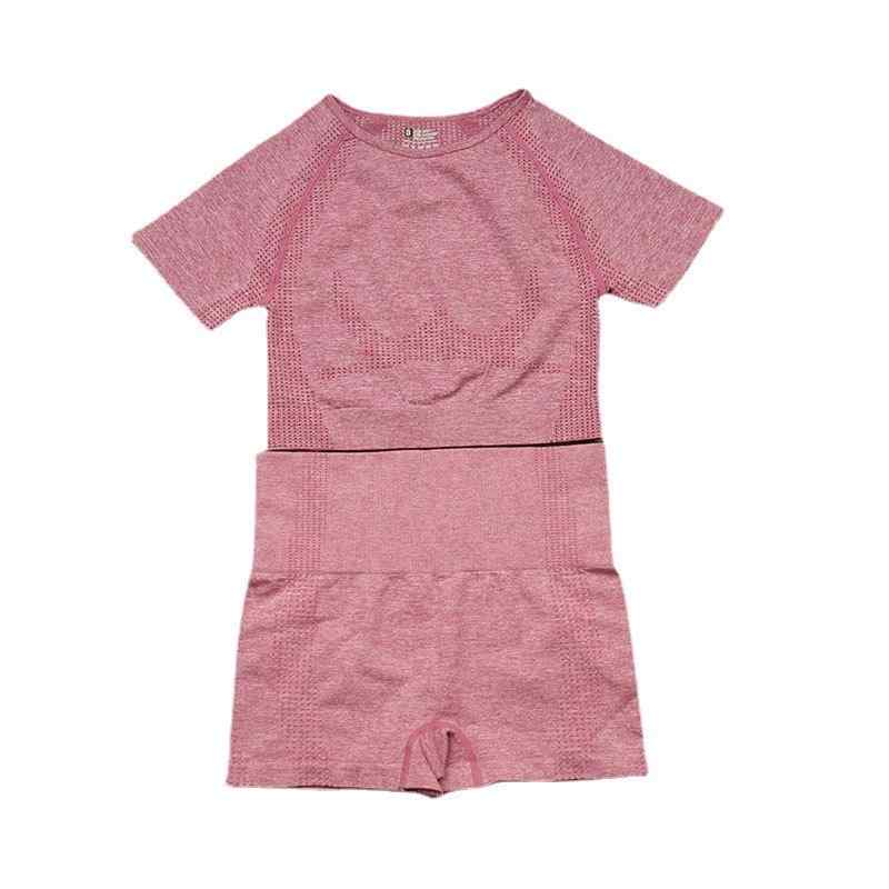 ヨガウェア レディース スポーツウェア ニット 上下セット 半袖 短パン タイト フィットネス トレーニング 速乾性