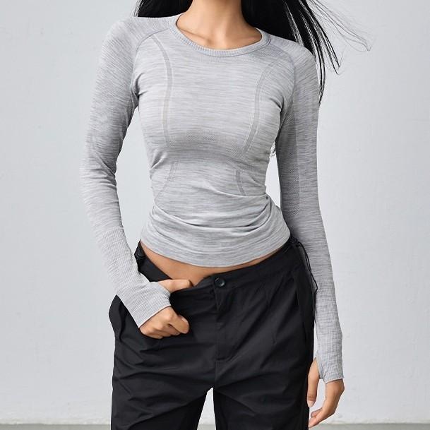 Other - Tシャツ レディース 長袖 スポーツ ウェア リブ ストレッチ スリム 通気性 ヨガ トレーニング アウトドア 接触冷感