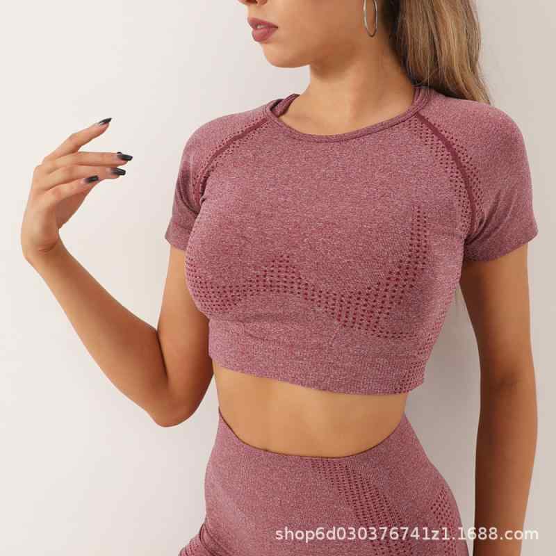 ヨガウェア レディース 上下セット シームレス スポーツウェア 半袖 短パン 2点セット ランニング 運動着 トレーニングウェア 伸縮性 ..