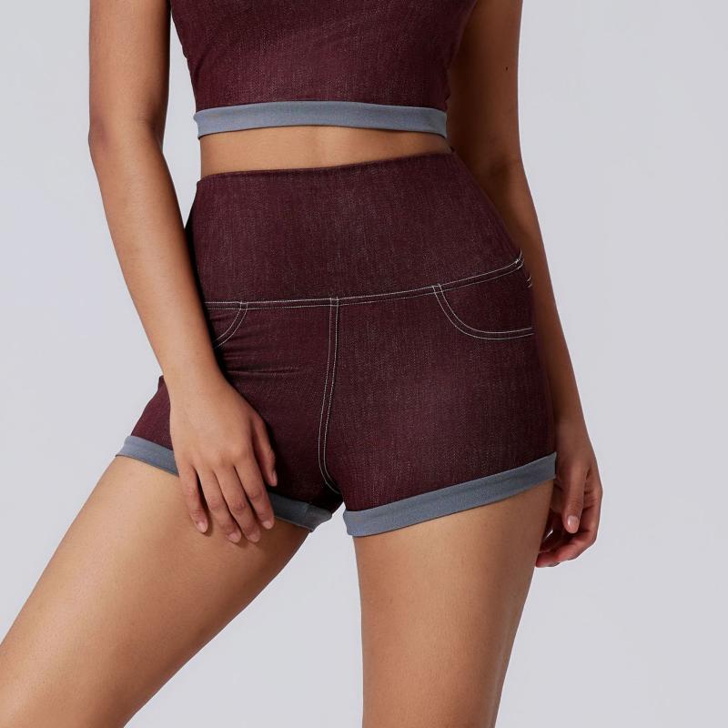 ヨガパンツ レディース ハイウエスト 腹巻き付き ジム 短パン カジュアル ランニング スポーツ ホットパンツ ストレッチ 伸縮性 裸感 デニム風 美脚 速乾性